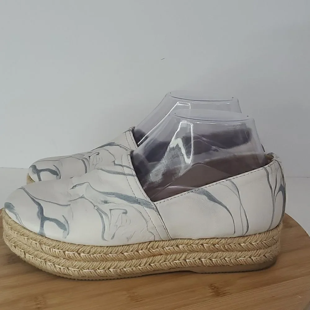 Naturalizer Thea Blue Marble Leather Espadrille Platform Shoes Size 7W